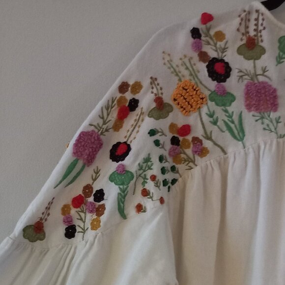 ZARA TRAFALUC cotton multi coloured embroidery puff sleeve blouse - Picture 8 of 11